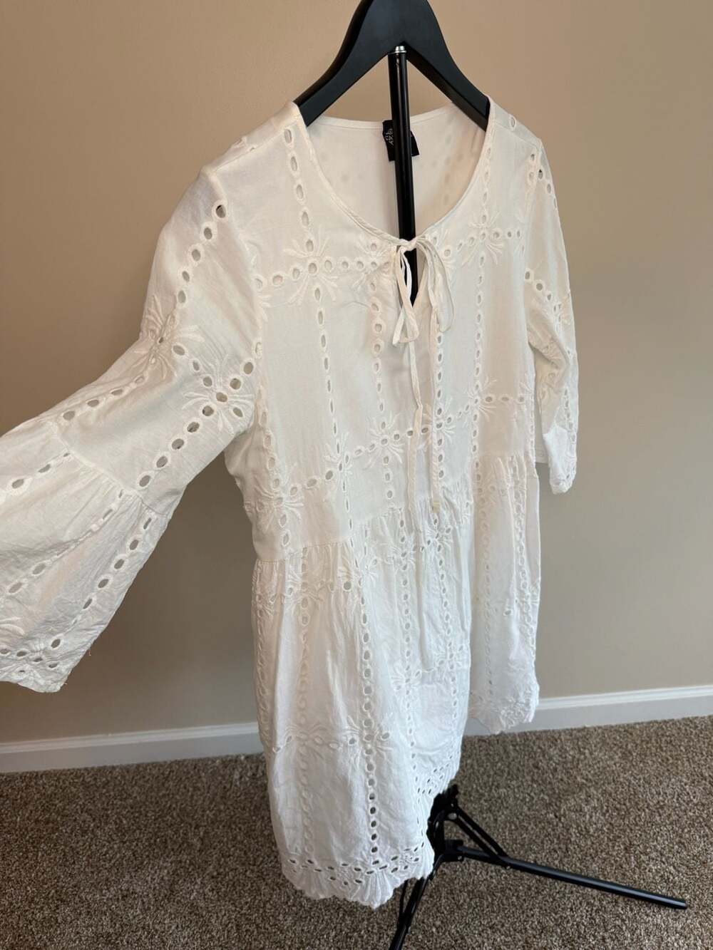 CAL STYLE White Eyelet Embroidered Tiered Mini Dress - Picture 3 of 7
